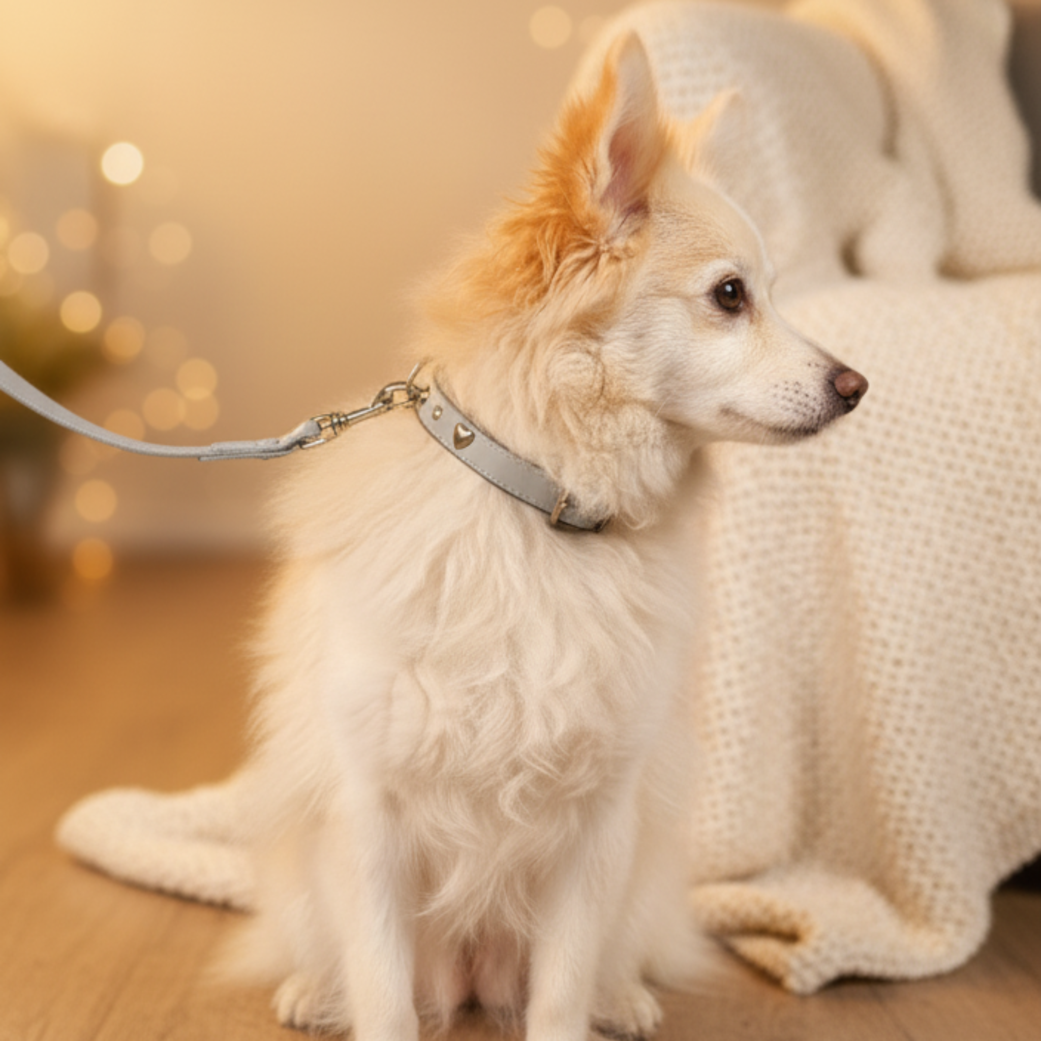 Set Collare con Cristalli e Guinzaglio in Pelle per Cani
